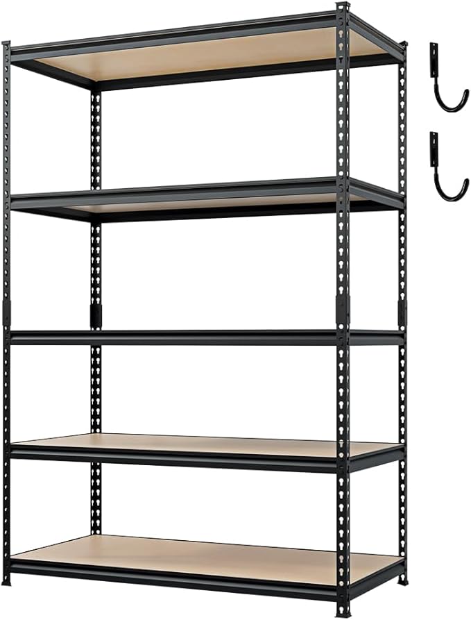4000LBS Storage Shelves 5 Tier Garage Shelving Heavy Duty, Adjustable Metal Shelving Unit, Garage Shelves for Basement, Warehouse, Pantry, Closet, Kitchen 72" H x 48" W x 24" D, Black