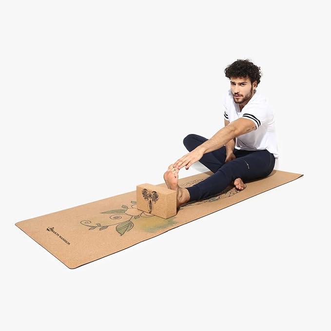 Shakti Warrior Cork Yoga Mat - Artist Designed, Premium Printed Eco-Friendly Non-Slip mat, Great for Regular & Hot Yoga, Pilates, Workouts 72 inch x 24 inch x 3mm Thick