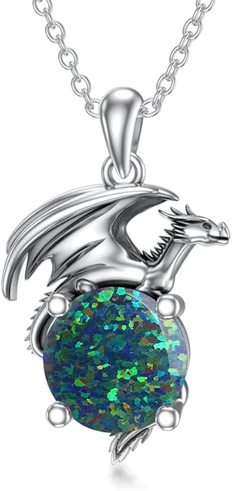 Dragon Necklace for Women/Men Sterling Silver Necklace with Birthstone Gift for Women/Men