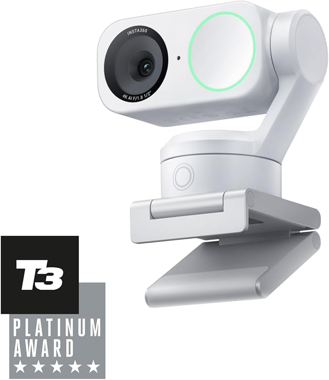 Insta360 Link 2 White - PTZ 4K Webcam for PC/Mac, 1/2" Sensor, AI Tracking, HDR, AI Noise-Canceling Mic, Gesture Control for Streaming, Video Calls, Gaming, Works with Zoom, Teams, Twitch & More