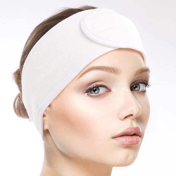 SINLAND Spa Headband for Women Ultra Soft Adjustable Makeup Hair Band with Magic Tape, Stretch Head Wrap for Bath, Shower, Facial Mask, Yoga
