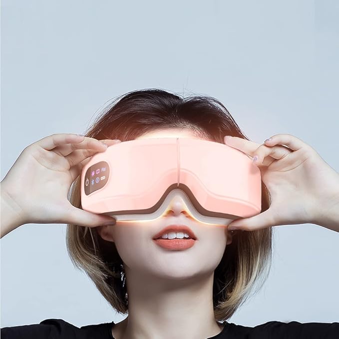 Eye Massager with Airbag Kneading,Constant Temperature Hot Compress, Multi-Frequency Vibration and Bluetooth Music (Pink, Large)