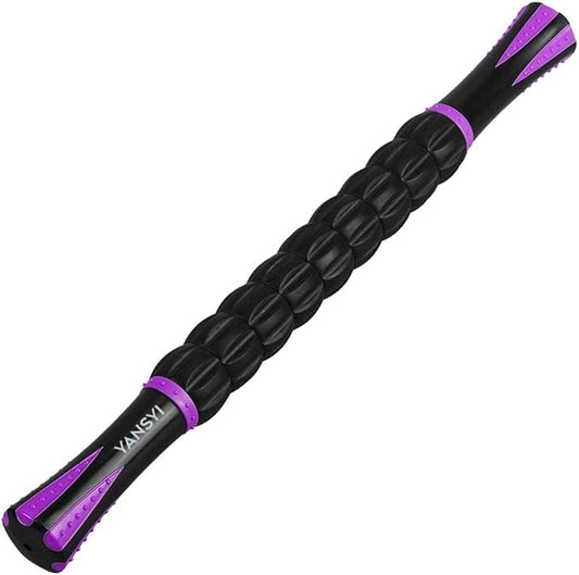 Yansyi Muscle Roller Stick for Athletes - Body Massage Roller Stick - Release Myofascial Trigger Points Reduce Muscle Soreness Tightness Leg Cramps & Back Pain for Physical Therapy & Recovery (Purple)