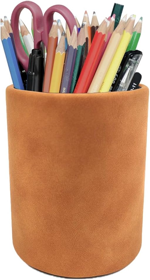Pen Holder for Desk Pencil Organizer Cute Cup Holders Aesthetic (Yellow Brown, 4" x3.3")