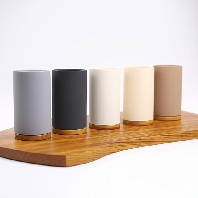 Matani Bamboo Toothbrush Holder Diatomite Tooth Brush Organizer - Storage Stand for Small Bathroom & Counter - Removable Base & Drain Holes, Water-Absorbent & Quick-Drying (Off White)