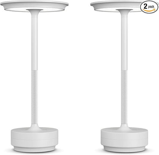 2 Pack Rechargeable Cordless Table Lamps, Portable 5000mAh LED Table Light, 3 Color Stepless Dimming Battery Powered Metal Table Lamp for Outdoo/Restaurant/Home/Patio.(Light Gray)