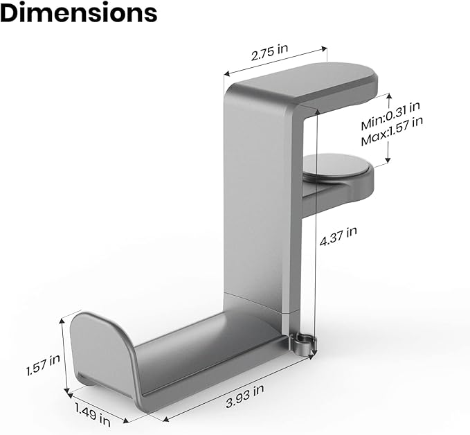 EURPMASK PC Gaming Headset Stand - Adjustable Clamp-on Headphone Holder, 360 Degree Swivel & Cable Clip Organizer - Space Grey