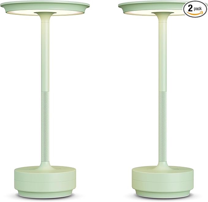 2 Pack Cordless Table Lamps, Portable Rechargeable LED Battery Powered Touch Metal Table Light, 3 Color Stepless Dimming Modern Table Lamp, for Bedroom/Home/Restaurant/Outdoor.(Green)