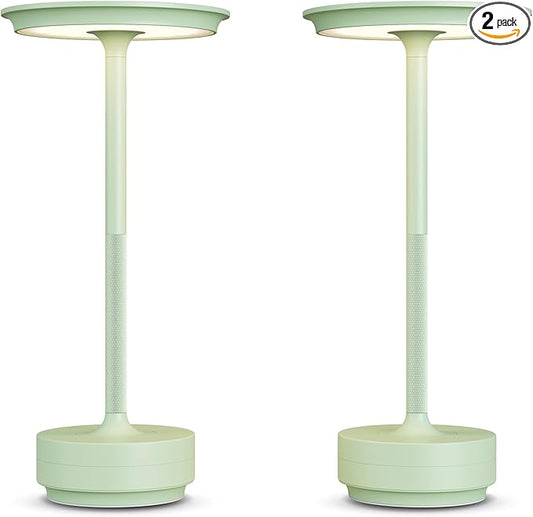 2 Pack Cordless Table Lamps, Portable Rechargeable LED Battery Powered Touch Metal Table Light, 3 Color Stepless Dimming Modern Table Lamp, for Bedroom/Home/Restaurant/Outdoor.(Green)
