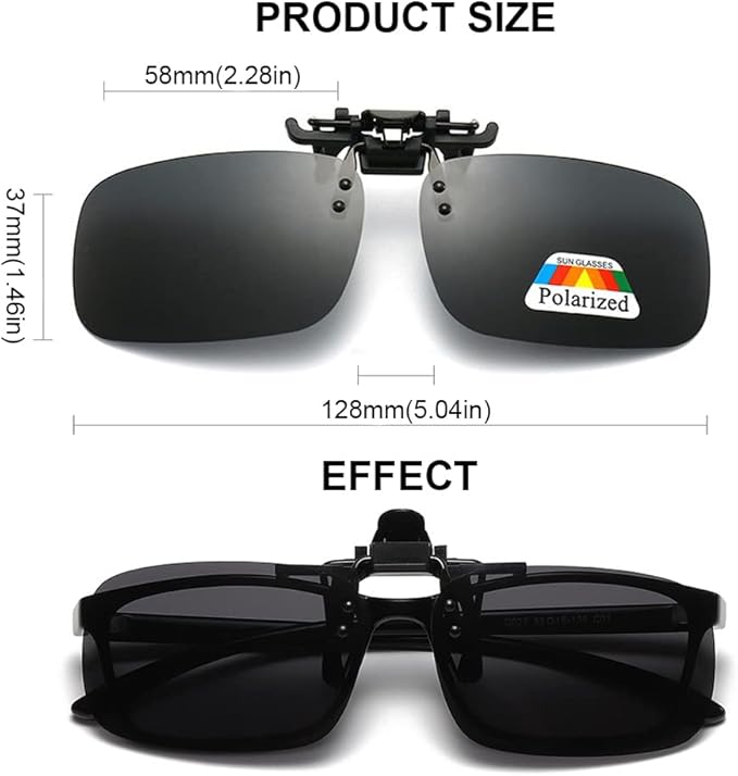 Junsika Polarized Clip On Sunglasses for Prescription Glasses Men Women Flip Up Rimless Black Sunglasses UV400 Protection