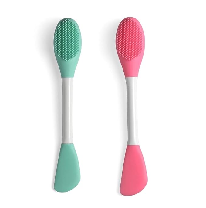 Silicone Brushes,Double-Ended Silicone Face Mask Brush,Facial Cleansing Brush, Premium Soft Facial Masks Other Skin Care Applicator Tool for Cream, Body Lotion,Moisturizer (Green+Pink)