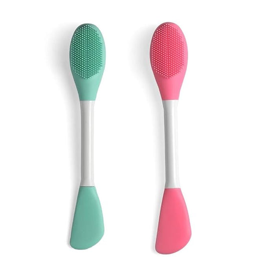 Silicone Brushes,Double-Ended Silicone Face Mask Brush,Facial Cleansing Brush, Premium Soft Facial Masks Other Skin Care Applicator Tool for Cream, Body Lotion,Moisturizer (Green+Pink)