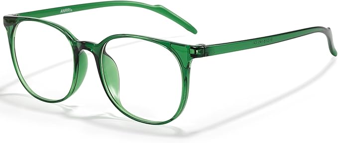 ANRRI Blue Light Blocking Glasses Round Lightweight Eyeglasses Frame Filter Blue Light Computer Game Glasses Green Frame for Men and Women