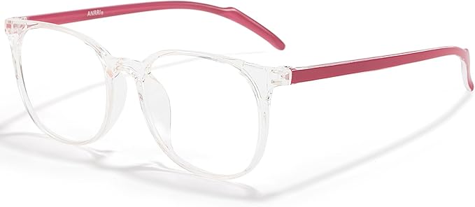ANRRI Blue Light Blocking Glasses Round Lightweight Eyeglasses Frame Filter Blue Light Computer Game Glasses Clear and Red Frame for Men and Women