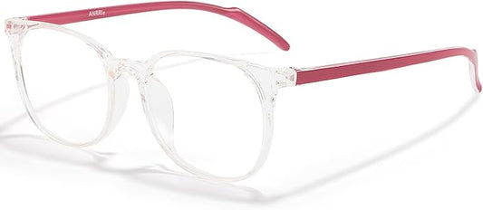 ANRRI Blue Light Blocking Glasses Round Lightweight Eyeglasses Frame Filter Blue Light Computer Game Glasses Clear and Red Frame for Men and Women