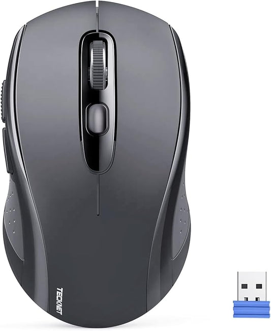 TECKNET Bluetooth Mouse, 4000DPI Wireless Mice for Laptop 2-in-1(BT 5.0/3.0+2.4Ghz) Computer Portable PC Mouse Wireless with USB Receiver for Mac (USB-A+Bluetooth, Light Black)