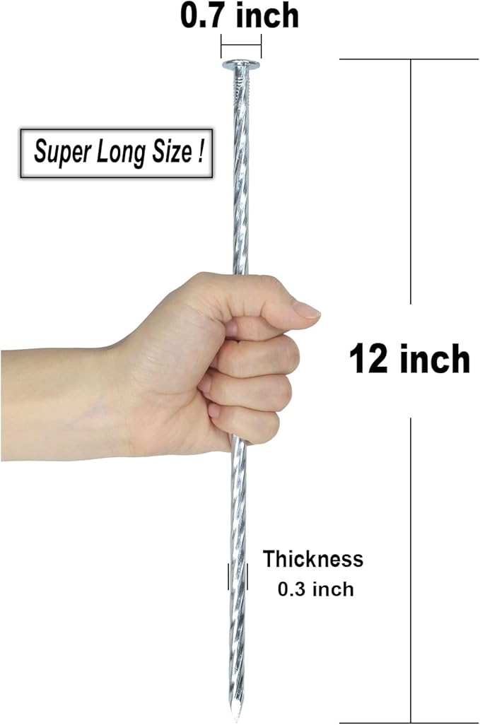 12 Inch Galvanized Landscape Stakes Metal Landscape Edging Anchoring Spikes, Landscape Anchoring Stake for Artificial Turf, Paver Edging, Weed Barrier, Tent, Camping, Carpentry (25)