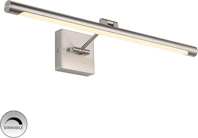 Joosenhouse Modern LED Picture Light Fixtures Dimmable 24.4" Inch Brushed Nickel Artwork Accent Hallway Lighting with Single Swing Arm Full Metal for Paintings,Warm White 3000K, Hardwired Connection