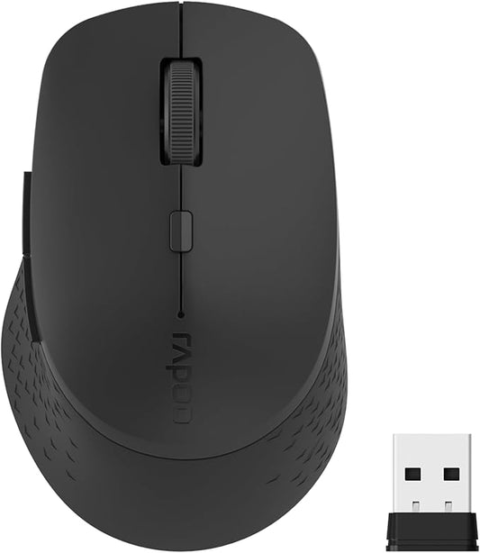 Rapoo M300G Silent Wireless Mouse, Bluetooth Mouse for Laptop, 2.4GHz with USB Receiver, 2400 Adjustable DPI Optical Tracking, 1 Year Battery Life, Compatible with PC, Black
