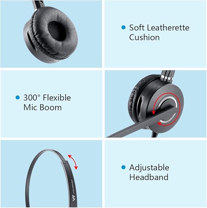 QD Headset with 3.5mm Jack&USB-C Adapter for PC,Cellphone,Tablet, 2.5mm Jack Compatible with Panasonic-Cisco-AT&T-Grandstream IP Phones, etc. with Mute, Volume Control (2.5mm&3.5mm Connectivity)