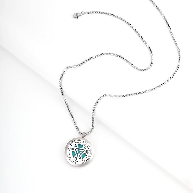 Essential Oil Diffuser I Love You 3000 Necklace - Stainless Steel Locket- Best for Aromatherapy-Perfume, Fragrance, Scent Diffusers for Gift for Daughter Son Dad Mom Marvel Avenger Fans Gifts