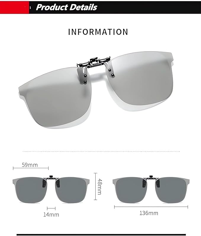 Clip on Flip up Polarized Lens For Prescription Glasses UV Protection Sunglasses (Clear lenses not Polarized)