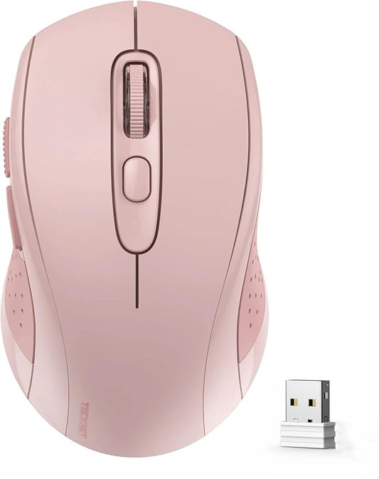TECKNET Bluetooth Mouse, 4000DPI Wireless Mice for Laptop 2-in-1(BT 5.0/3.0+2.4Ghz) Computer Portable PC Mouse Wireless with USB Receiver for Mac (USB-A+Bluetooth, Pink)