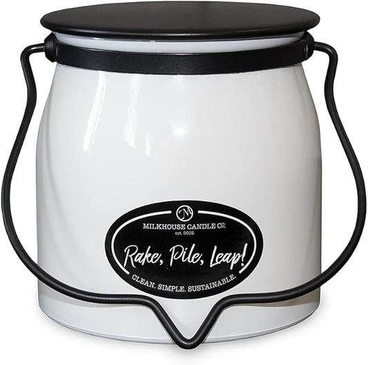 Milkhouse Candle Company - Rake, Pile, Leap! - Creamery Collection - 16oz Double Cotton Wick Soy Candles with Beeswax - Long Burn Time, Made in The USA - Non Toxic, Premium Scented Candles