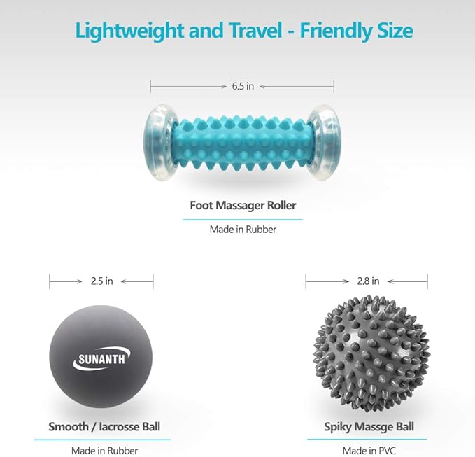 Foot Massager Roller,Massage Lacrosse Ball,Spiky Ball Therapy Set for Relieve Plantar Fasciitis,Heel & Foot Arch Pain and Deep Tissue Massage
