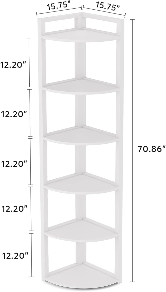 Tribesigns 6 Tier Corner Shelf, 70.9 Inch Tall Corner Bookshelf Small Bookcase Modern Corner Shelving Unit Storage Rack for Living Room, Home Office, Kitchen, Small Space (White)