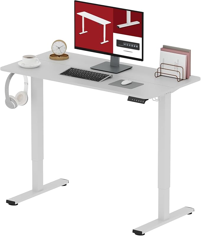 SANODESK Electric Standing Desk 40x24 Inch Height Adjustable Stand Up Desk Home Office Computer Workstation Sit Stand Home Office Desk with Splice Board (White Frame + White Top)