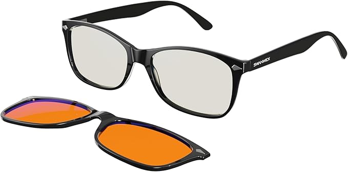 CLASSIC DAY & NIGHT MAGNETIC SNAP-ON SET - Premium Blue Light Blocking Glasses, Clear Lens, Block Blue Light from Gaming PC, Smartphone w/FREE $497 Training Course (Black, Regular)