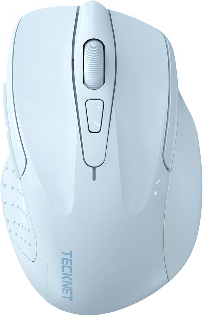 TECKNET Wireless Mouse (2.4G & BT5.0/3.0) Silent 4800 DPI Computer USB A & Bluetooth Mouse 6 Buttons, Wide Compatibility - Lightblue