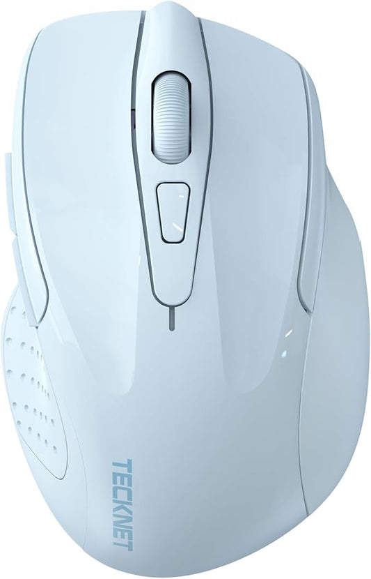 TECKNET Wireless Mouse (2.4G & BT5.0/3.0) Silent 4800 DPI Computer USB A & Bluetooth Mouse 6 Buttons, Wide Compatibility - Lightblue