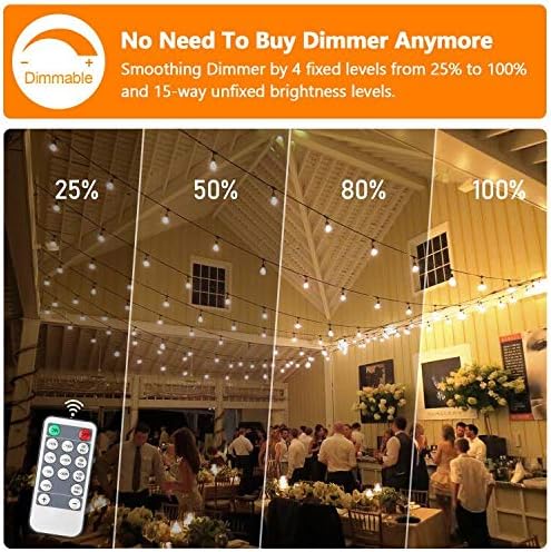 2-Pack 3 Color Dimmable LED Outdoor String Lights for Patio with Remotes, 96FT Waterproof Hanging Lights with Shatterproof Edison Bulbs for Bistro Backyard-Warm White/Nature White/Daylight White