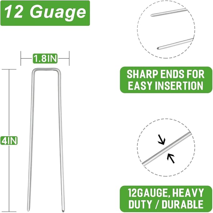 Petgrow 6 Inch Garden Stakes Galvanized Landscape Staples,U-Type Turf Staples for Artificial Grass, Rust Proof Sod Pins Stakes for Securing Fences Weed Barrier, Outdoor Wires Cords Tents Tarps