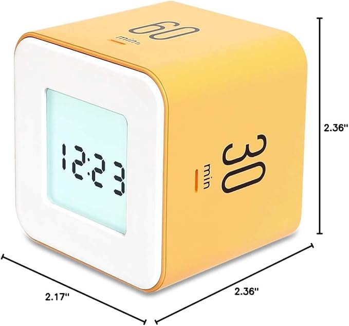 mooas Multi Cube Timer Clock (Yellow), Rotating Flip Gravity Sensor Time Management Digital LED Clock & Timer 3,10,30,60 min Setting ADHD Desk Office Productivity Kids Workout Kitchen