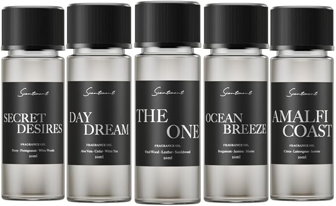 Hotel Diffuser Oil Discovery Kit | Inspired by 1 Hotel® Ritz-Carlton® & Luxury Hotel Scents | Aromatherapy Oils with Notes of Cardamom, Tuscan Leather, and Sandalwood (20ml, Top 5 Scents)
