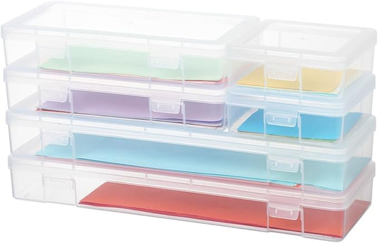 novelinks Stackable Plastic Clear Storage Box Containers with Latching Lid - Art Craft Supply Organizer Storage Containers for Pencil Box, Crayon, Beads (2 Small + 2 Medium + 2 Large -Clear)