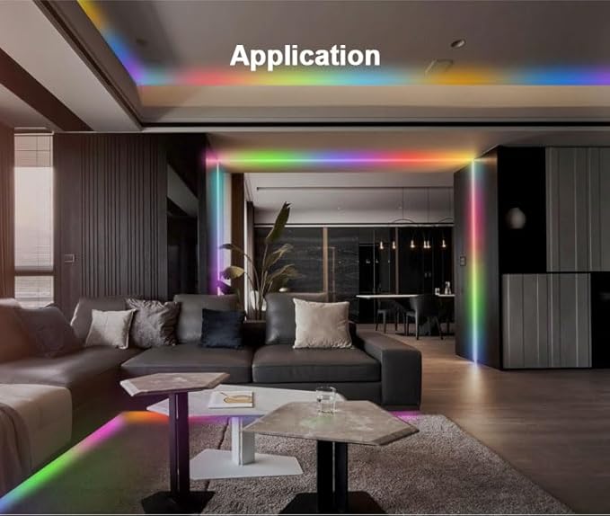 RGB cob led Strip with Music Mode/APP Control,Addressable COB RGB IC led Strip with 24V Adapter for Bedroom, DIY Lighting Projects (33FT(5M X 2))