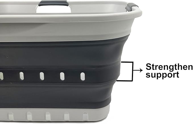 SAMMART 42L (11 gallon) Collapsible Plastic Laundry Basket - Foldable Pop Up Storage Container/Organizer - Portable Basket - Space Saving Hamper/Basket (2, Grey/Steel Grey)