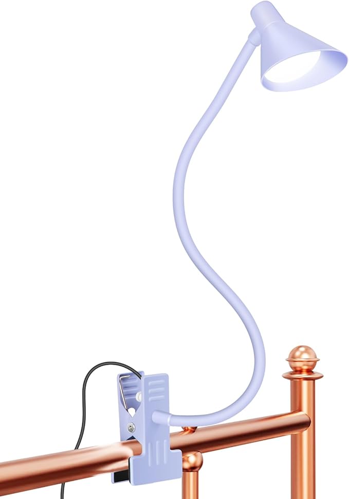 Desk Lamp Clip on Lamp for Bed Headboard LED Reading Light for Bed, 3 Colors 10 Dimmable Brightness, Book Light for Reading in Bed Flexible Neck Clip on Light Clamp Lamp for Bed Desk(Purple)