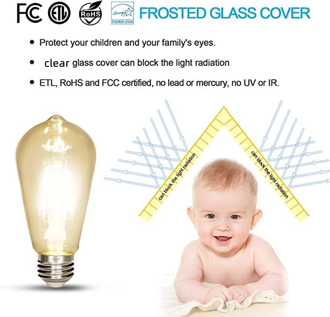 Vintage Edison Bulb 4W,Equivalent 40W Incandescent,ST19 Antique LED Filament Bulbs,Non Dimmable Daylight White 4000K,E26 Medium Base,Pack of 3