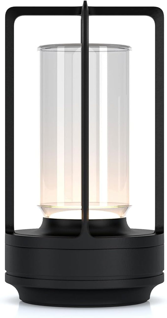 Portable Outdoor Table Lamp, Cordless Dimmable Touch Table Light, Rechargeable Battery Operated Small Lamp with 3 Colors and Brightness Control for Bedroom/Patio/Camping/Bar/Coffee Shop (Black)