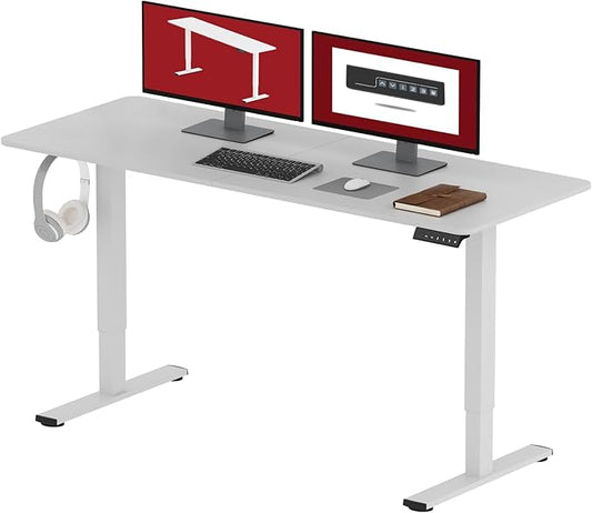 SANODESK Electric Standing Desk 55x24 Inch Height Adjustable Stand Up Desk Home Office Computer Workstation Sit Stand Home Office Desk with Splice Board (White Frame + White Top)