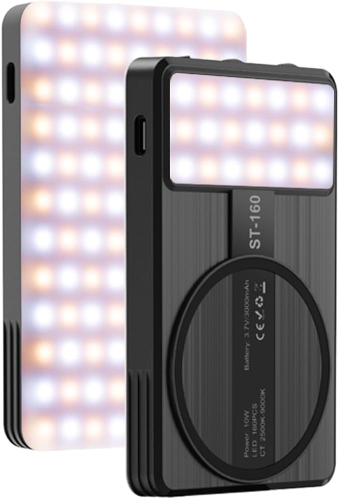 Magnetic Phone Light - 3 Color Temperature, 160 LED Selfie Light with Clip for Phone, Camera, Laptop, iPad, 3000mAh Portable Video Light for TikTok/Vlog,/Zoom Calls,/Makeup (Black)