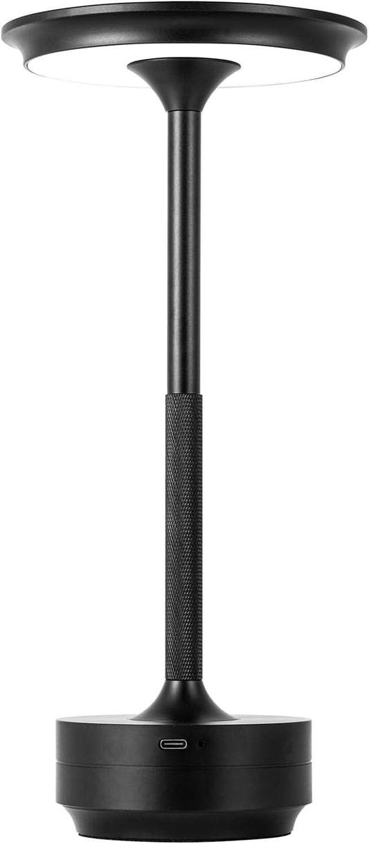 Rechargeable Cordless LED Table Lamps Touch Sensor Light, 3-Levels Portable Dimming Wireless Battery Operated Lamp，Nightstand Lamp/Night Light/Restaurant Table/Outdoor/Coffee/Bar (Black)