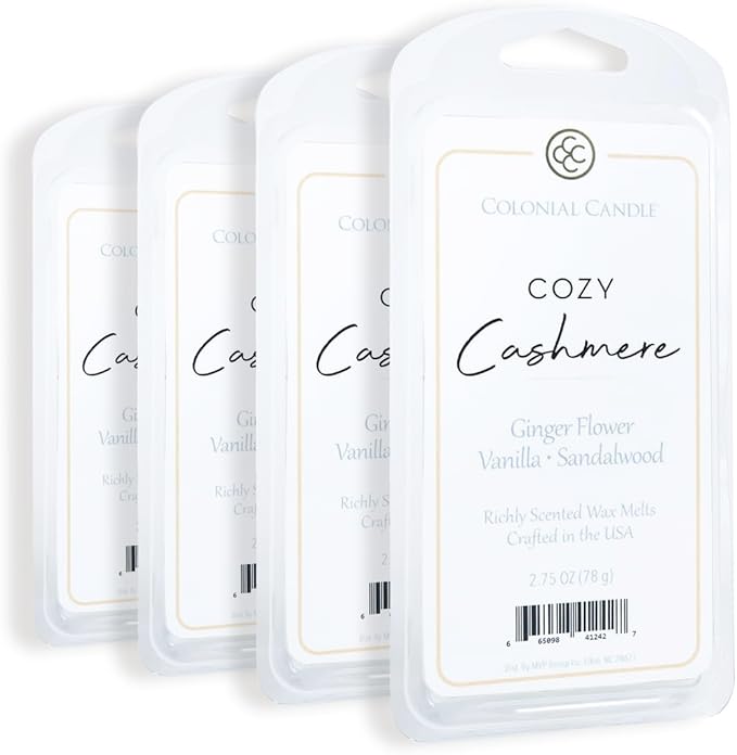 Colonial Candle Cozy Cashmere Scented Wax Melts, Wax Melt Warmer Cubes, Long Lasting Scented Wax Warmer Cubes, 4 Pack, 6 Cubes Each - Made in The USA