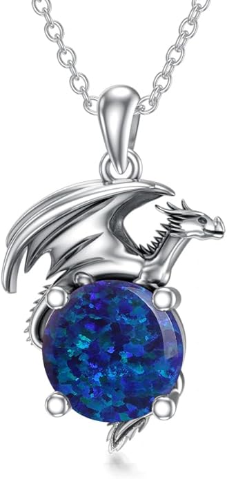 Dragon Necklace for Women/Men Sterling Silver Necklace with Birthstone Gift for Women/Men