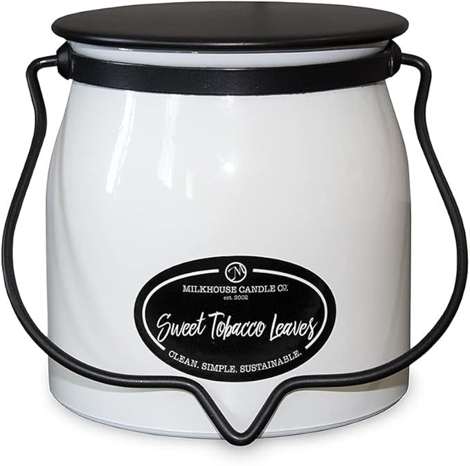 Milkhouse Candle Company - Sweet Tobacco Leaves - Creamery Collection - 16oz Double Cotton Wick Soy Candles with Beeswax - Long Burn Time, Made in The USA - Non Toxic, Premium Scented Candles
